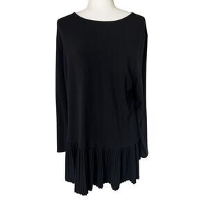J. JILL Pleated Hem Soft Knit Tunic Top Long Sleeve Black Size XL